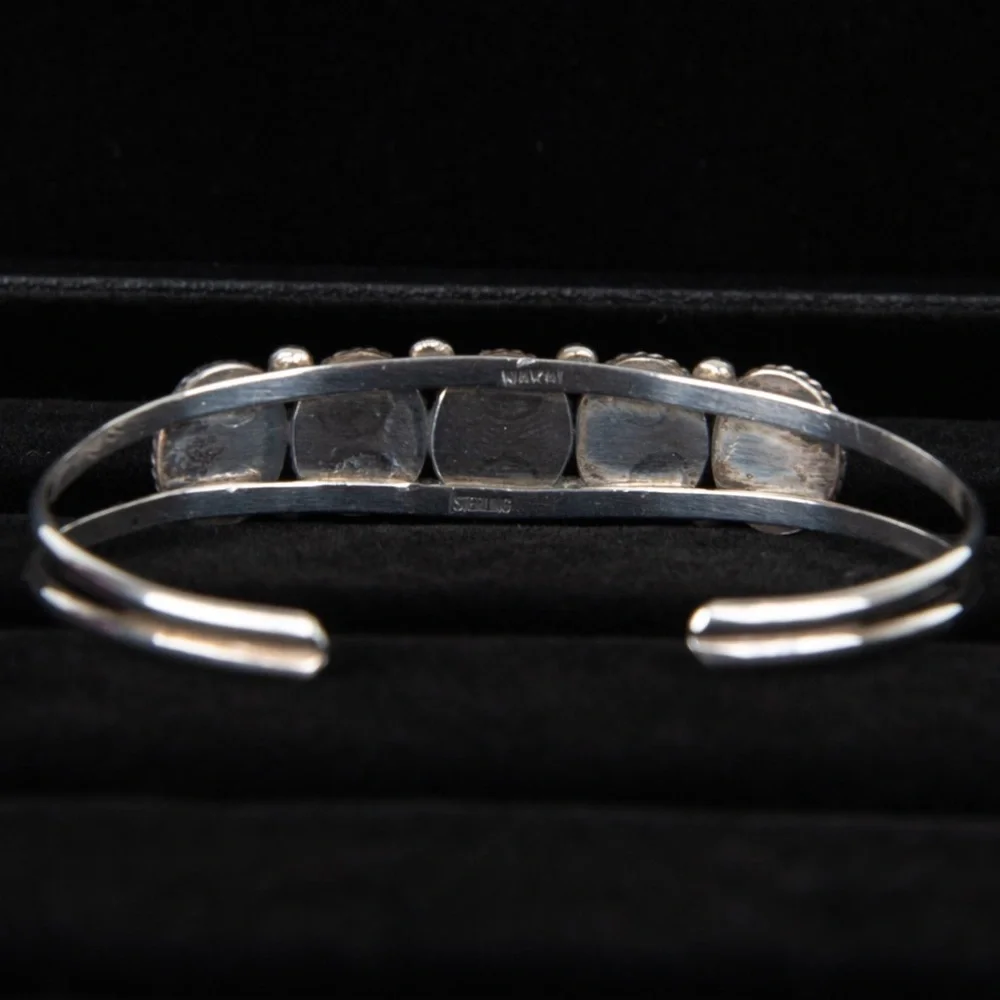 VTG Navajo Nakai Signed Stealing Silver Abalone Green Resin Cuff Bracelet - Picture 6 of 13